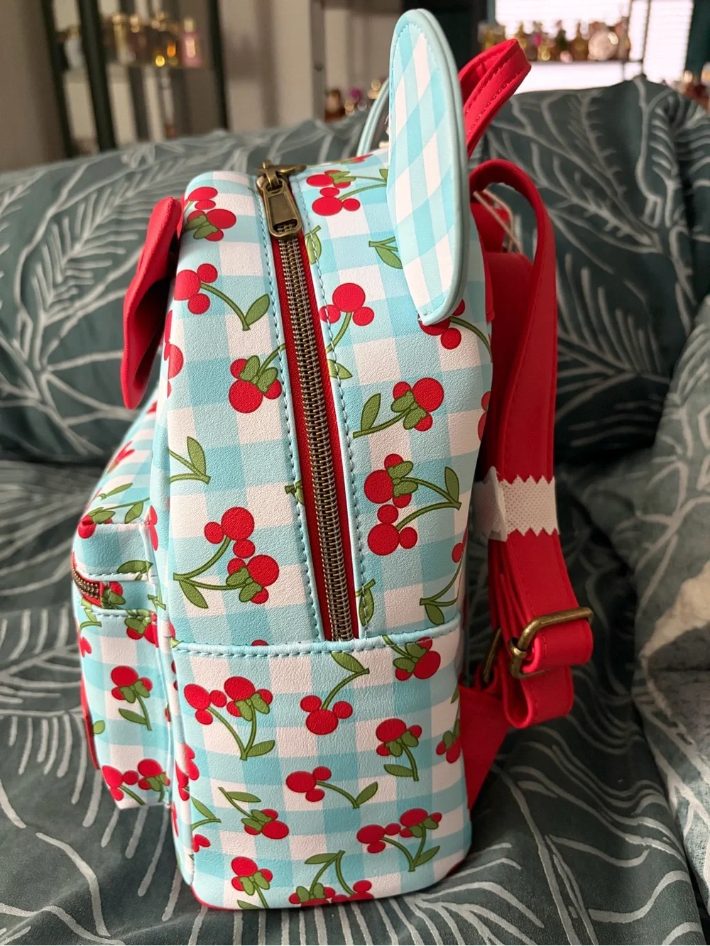 Loungefly Cherry Bow Mini Backpack - Red & Light Blue Gingham